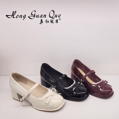 红冠雀女鞋2026夏季新款时尚百搭女单鞋瓢鞋粗跟玛丽珍鞋2723-36