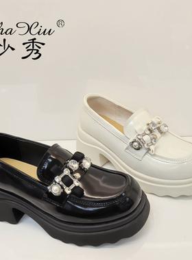 沙秀女鞋2026春季新款时尚百搭女单鞋休闲厚底乐福鞋单靴83-93