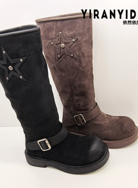依然依度女鞋2025冬季新款时尚百搭高靴休闲女棉鞋时装靴5666-10