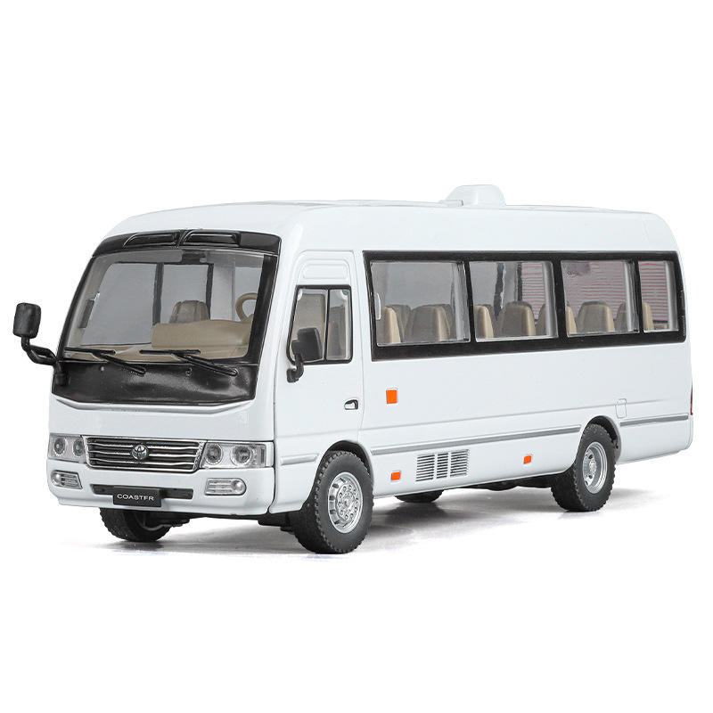 新款1:24丰田考斯特合金汽车模型声光仿真巴士玩具车音乐摆件