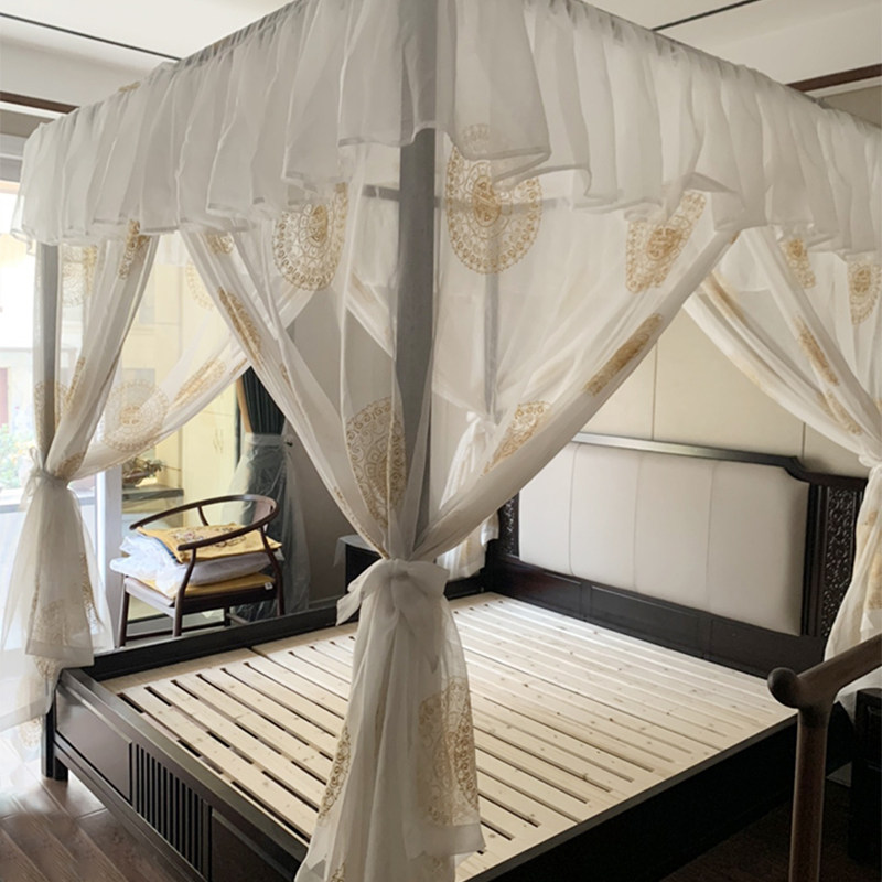 新中式明清仿古月洞床拔步床踏步床雕花架子床四柱床蚊帐床帘床幔