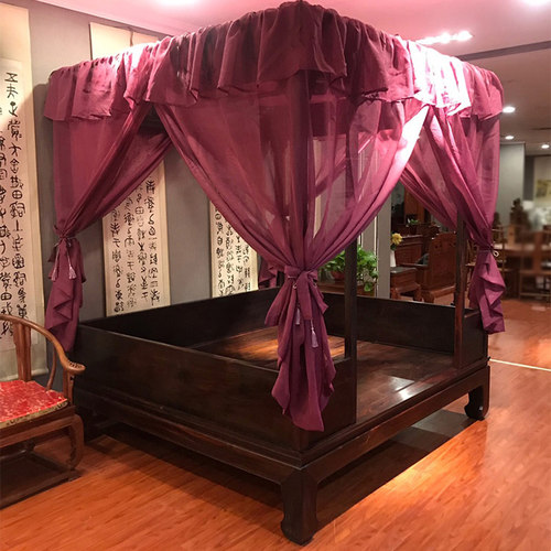 老式明清踏步床古月洞床蚊帐
