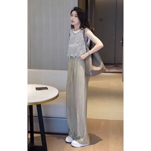 小个子显高时尚套装女韩版减龄休闲气质洋气T恤冰丝阔腿裤两件套
