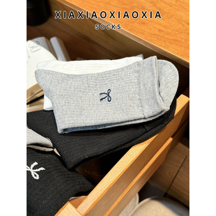 韩国进口女袜简约螺纹蝴蝶结中筒女士棉袜 包邮 满五双