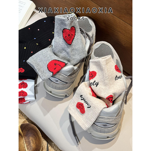 韩国进口女袜植绒爱心中筒女士棉袜 包邮 满五双