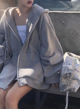 秋冬美式hiphop加绒加厚oversize卫衣开衫外套女2025新款春秋款