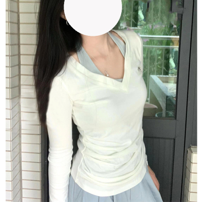 韩系V领两件套长袖t恤辣妹上衣