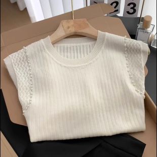 小众无袖 夏季 针织背心后背镂空设计感纯色坑条百搭显瘦别致上衣潮