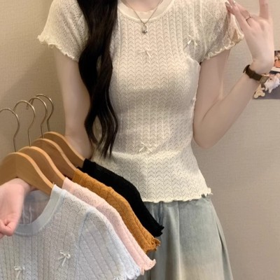 花边镂空针织短袖T恤女