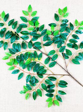 仿真紫薇叶榆树叶桑树叶子植物装饰绿色花艺塑料插花树枝槐树叶