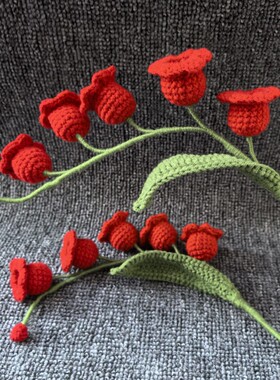 喜庆红色小风铃永生花 diy手工编织毛线花朵 插福桶花瓶仿真假花