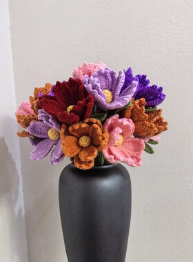 格桑花 diy手工毛线编织永生花格桑花可包花束插花瓶插福桶仿真花