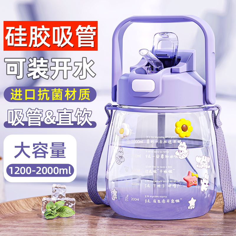 台尊吸管水杯大容量女儿童学生塑料便携运动大肚杯2024年新款水壶