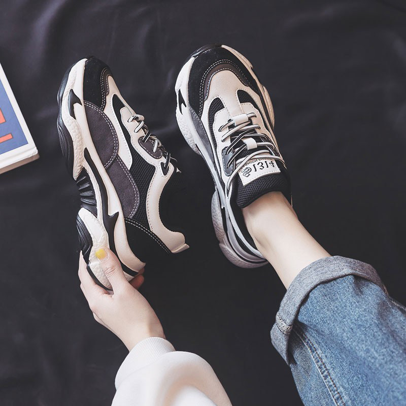 HONG KONG DAD SHOES WOMENS CASUAL THICK-SOLED INCREASE INS TIDE AUTUMN AND WINTER FOOT SHOW SMALL WILD SPORTS RUNNING LEATHER WOMENS SHOES