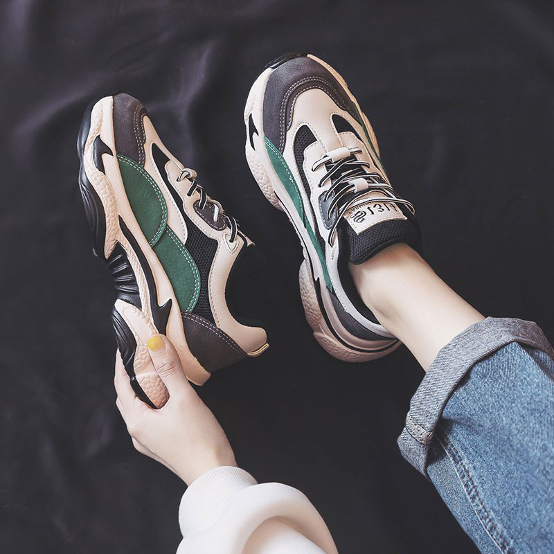 HONG KONG DAD SHOES WOMENS CASUAL THICK-SOLED INCREASE INS TIDE AUTUMN AND WINTER FOOT SHOW SMALL WILD SPORTS RUNNING LEATHER WOMENS SHOES