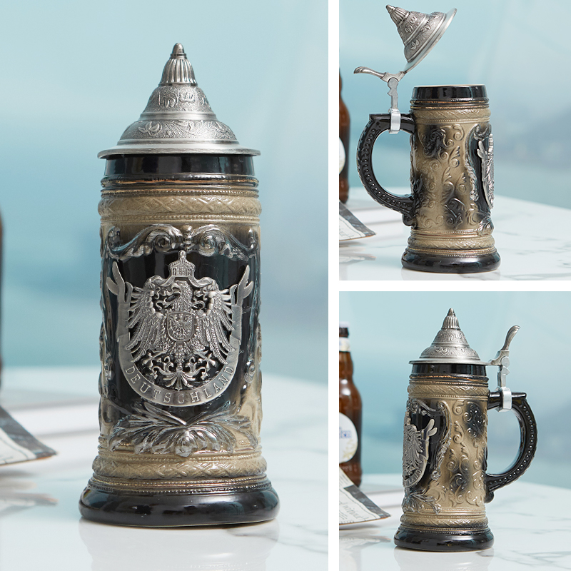 德国啤酒杯复古创意大酒杯扎啤杯陶瓷酒杯浮雕彩绘酒杯马克杯酒杯