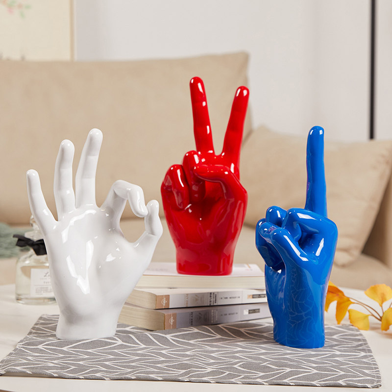 优艺诗 现代简约 胜利手势ok手势家居创意装饰摆件工艺品软装配饰