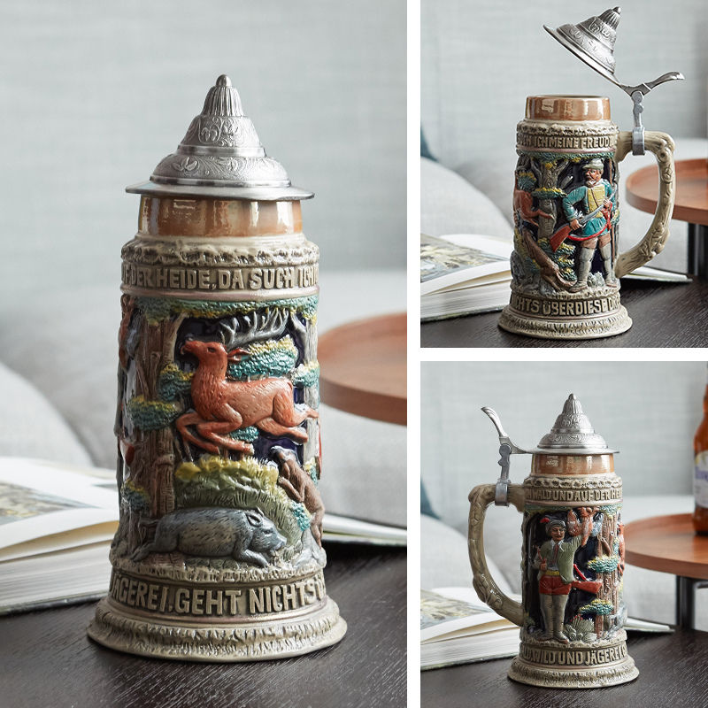 德国创意大酒杯扎啤杯陶瓷浮雕