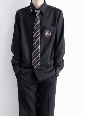 【刺篇】原创JK/DK制服正统日系黑白色刺绣长袖衬衫春秋上衣衬衣