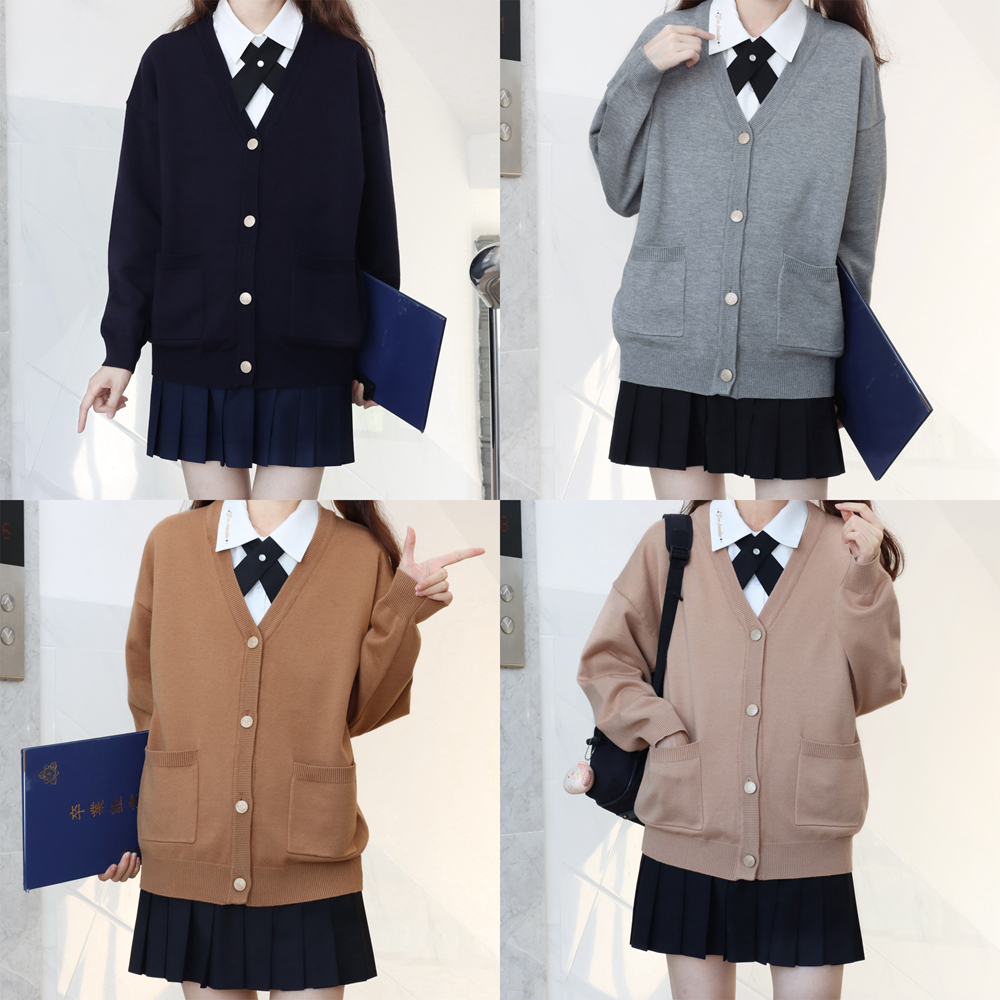 jk制服基础款纯色茶色开衫毛衣