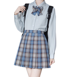 【刺篇】 原创JK制服正版日系基础长袖烟青色百搭立领衬衫女春秋