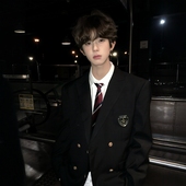 dk制服校供感上衣西装 刺篇 黑色蓝色男休闲外套双排扣西服套装