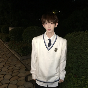 【刺篇】dk制服原创刺绣针织马甲背心学生V领毛衣坎肩秋冬男套装