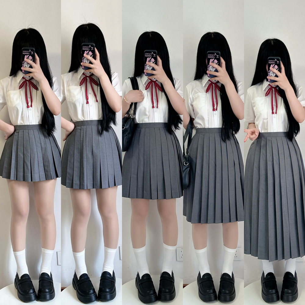 【刺篇】日系JK制服正版基础款百搭灰色短中长纯色裙毕业裙百褶裙