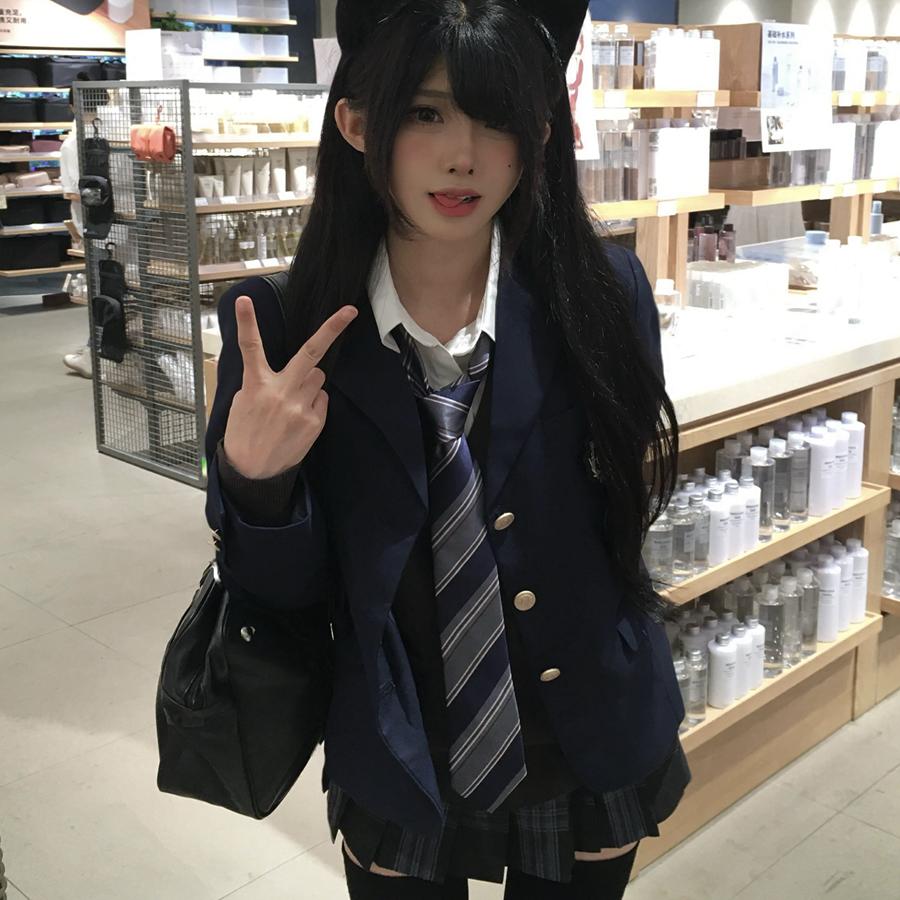 【刺篇】jk制服校供感西服秋冬西装长袖毛衣格裙全套叠穿穿搭套装