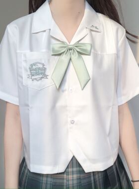刺篇原创星河中 星迹高 jk制服刺绣开襟短袖短款白色衬衫上衣女夏