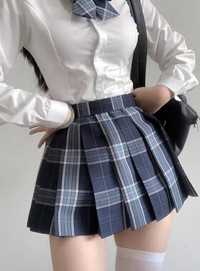 【刺篇】凛 原创jk制服裙正版辣妹校供感蓝色深色36CM半身短格裙
