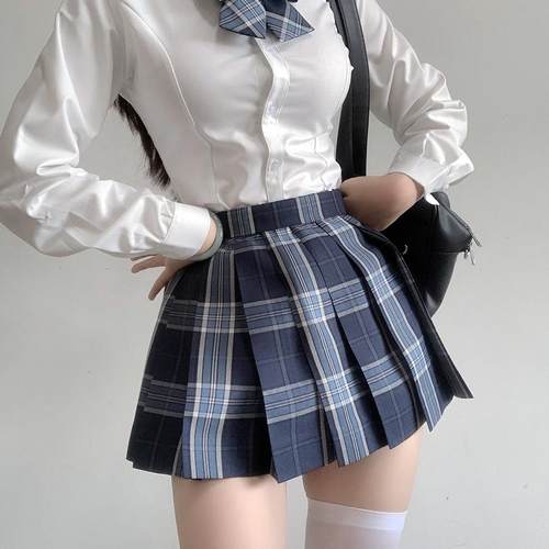 【刺篇】凛 原创jk制服裙正版辣妹校供感蓝色深色36CM半身短格裙