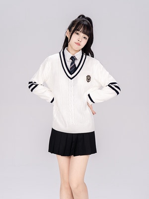 刺篇JKDK制服学院风V领套头毛衣