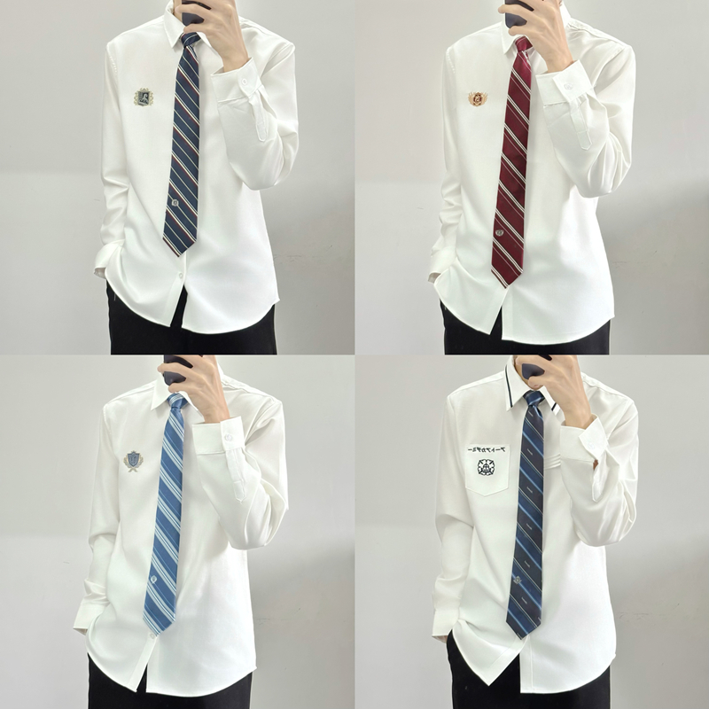 【刺篇】原创DK制服正版日系刺绣长袖衬衫白色休闲衬衣男夏季新款