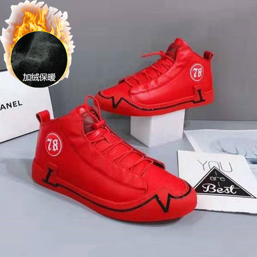 新款头层牛皮男士休闲红色板鞋