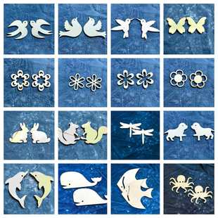 054 动物飞鸟海洋生物爱心 扎染靛蓝染夹染夹颉染夹板木片