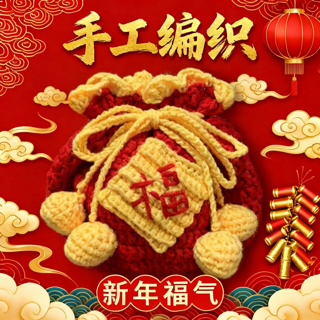 手工编织新年福气毛线钩针编织手工包包福袋可爱红包过年材料包,服饰配件/皮带/帽子/围巾,DIY编织材料包,淘宝优惠券,粉丝福利购,淘宝优惠卷