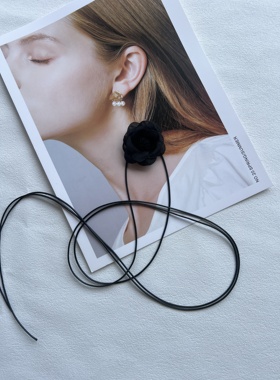 黑色复古玫瑰花项链女花朵辣妹锁骨链系带choker法式时髦颈链腰带