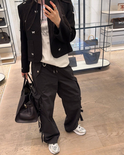 韩国东大门helder休闲时髦工装风口袋侧边蝴蝶结阔腿长裤