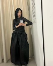 amomento清冷慵懒风微透口袋抽绳拼接蓬蓬花苞裙