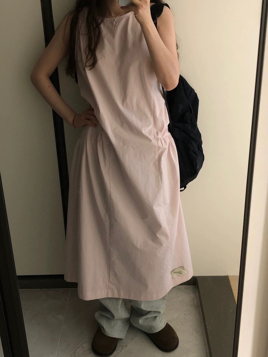 sunniest温婉气质淑女风最爱粉色无袖圆领连衣裙