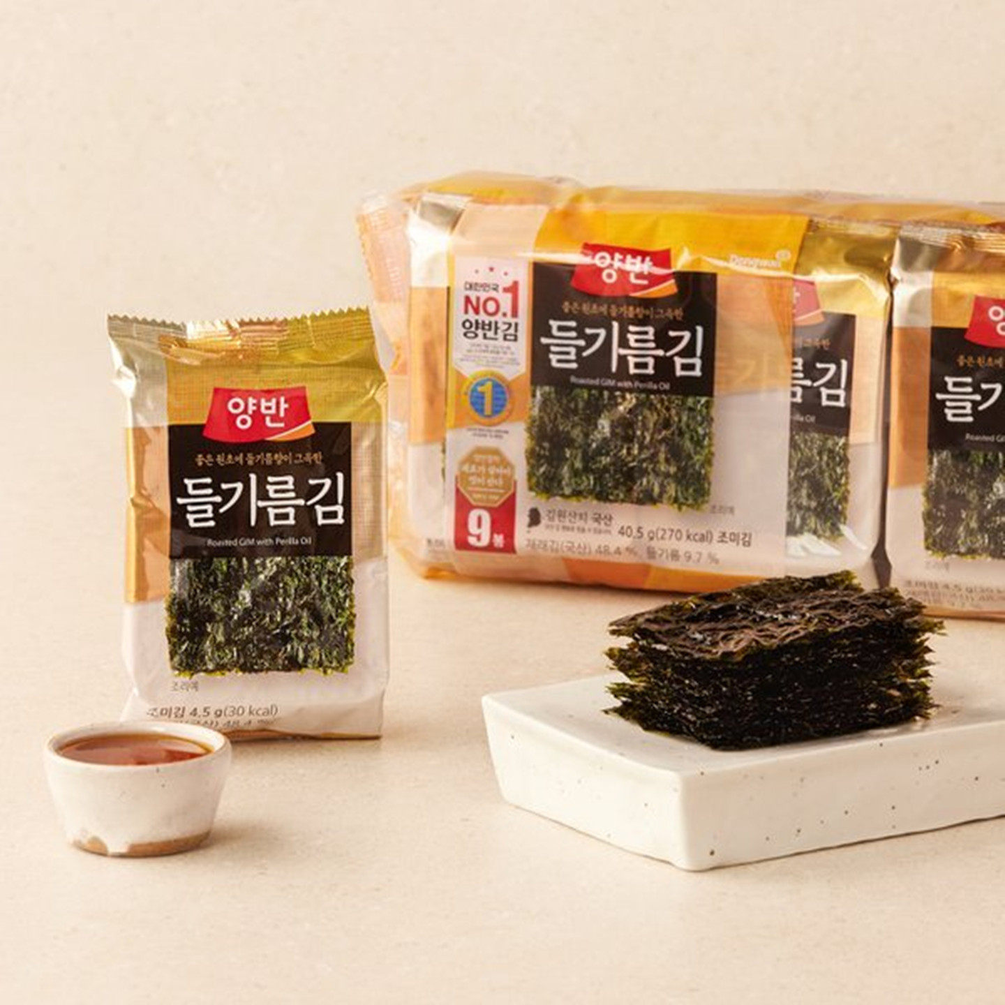韩国进口食品即食零食东远两班苏子油海苔方便速食 4.5g*9包