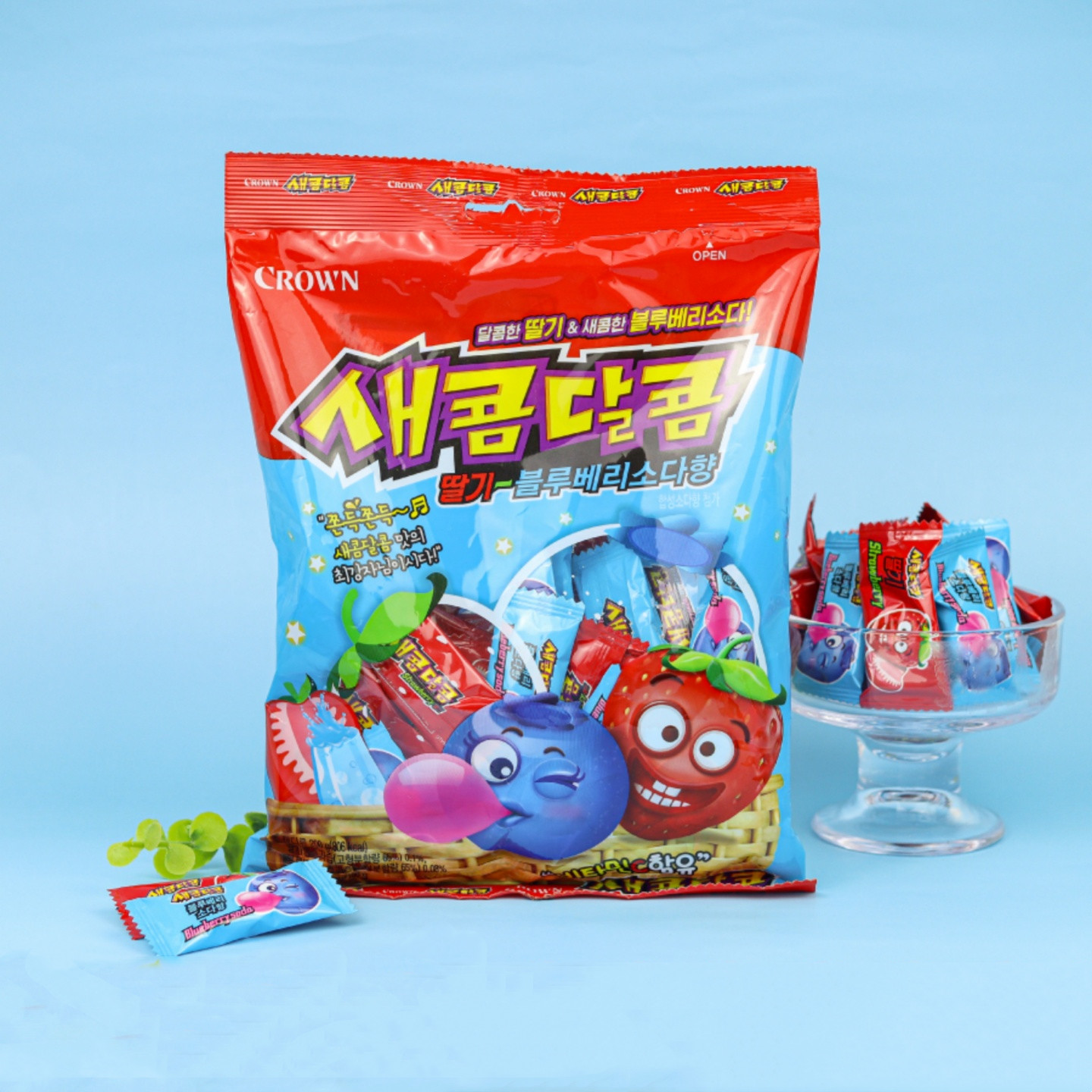 韩国进口零食品CROWN可瑞安可来运草莓蓝莓葡萄桃子酸甜软糖200g