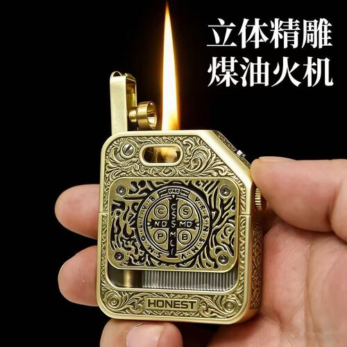 百诚按压弹射煤油打火机可视仓潮