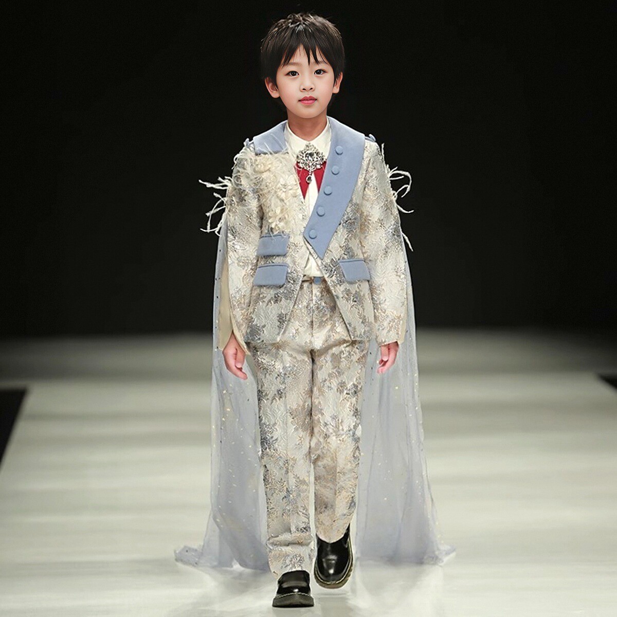 儿童西装套装2025新款男童礼服闪亮主持演出服男孩走秀小西服潮服