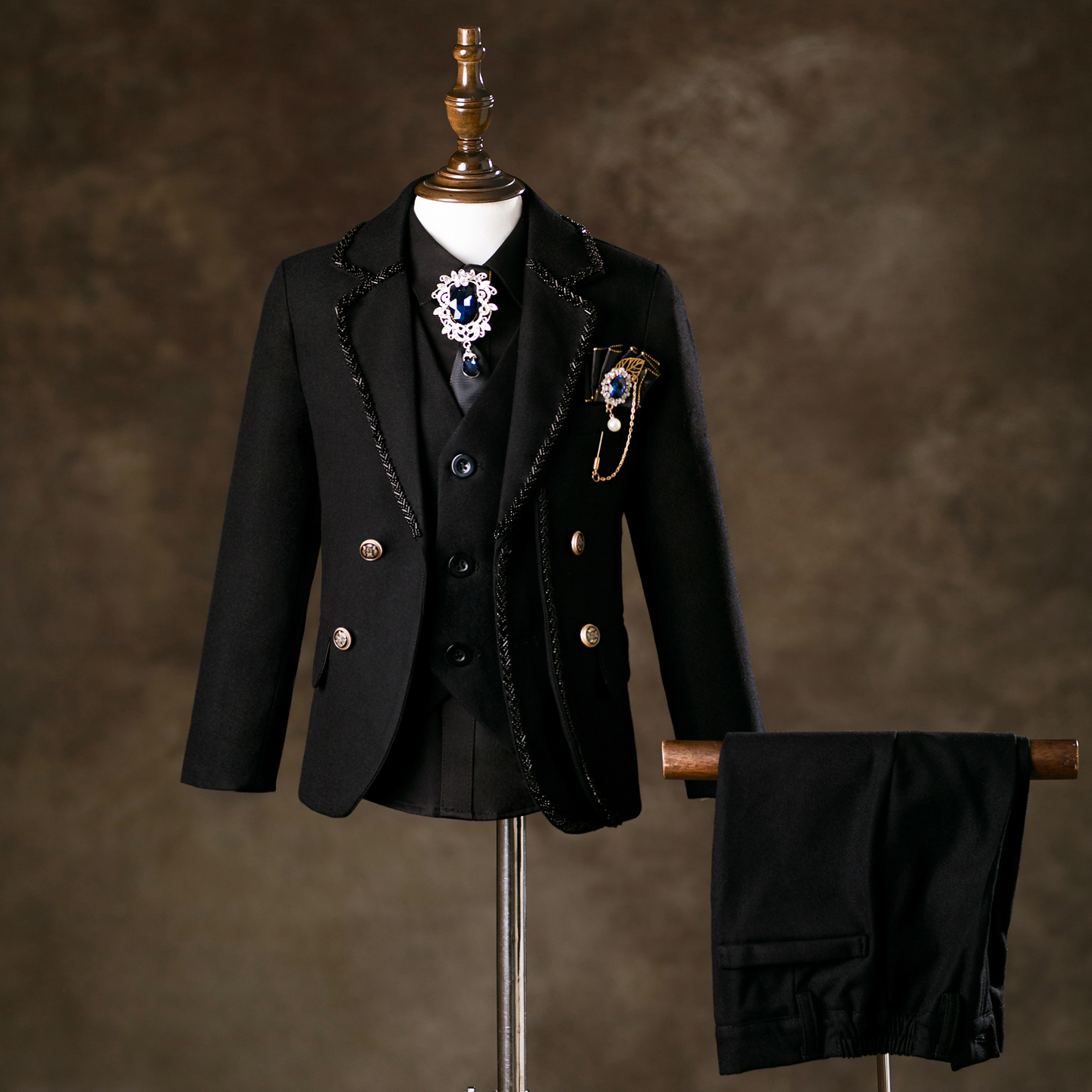 男童西装套装黑色帅气