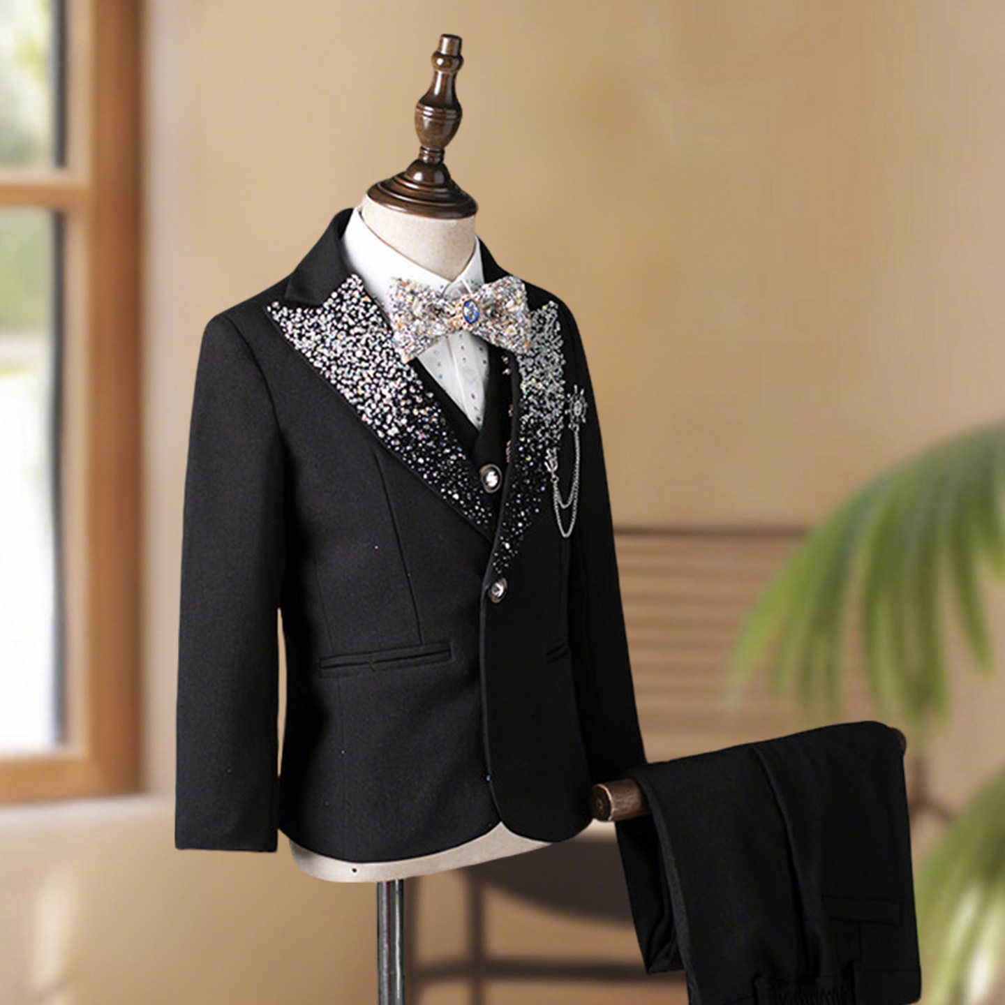 儿童西装套装英伦男童小西服黑色主持人演出服合唱表演礼服学院风