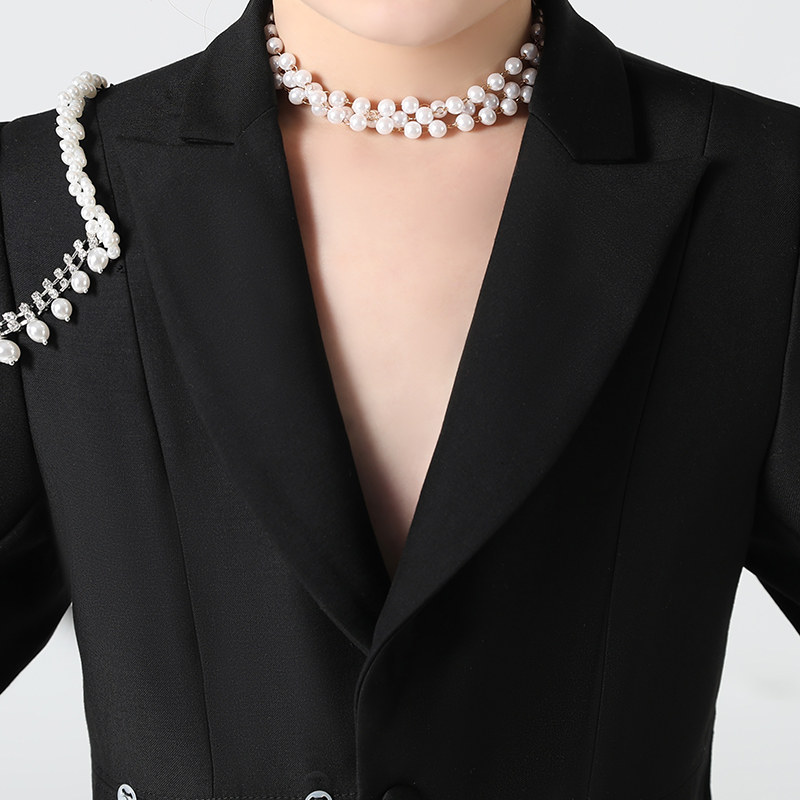 女童西装套装2024新款儿童礼服高端大童模特走秀西服主持人演出服