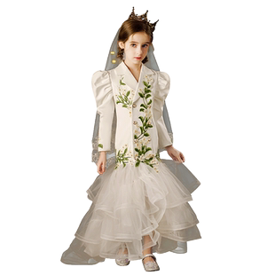 女童礼服裙轻奢小众主持人儿童鱼尾模特走秀时装小女孩高端演出服