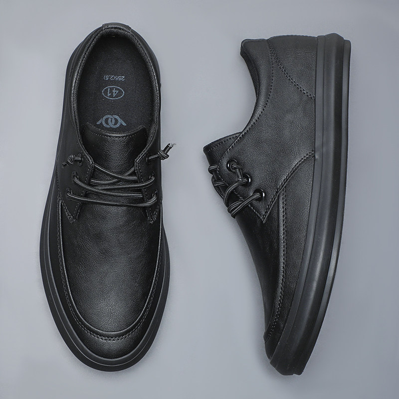 男鞋新款潮鞋子商务休闲鞋春夏季防水系带英伦皮鞋软底软面工作鞋